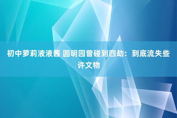 初中萝莉液液酱 圆明园曾碰到四劫：到底流失些许文物